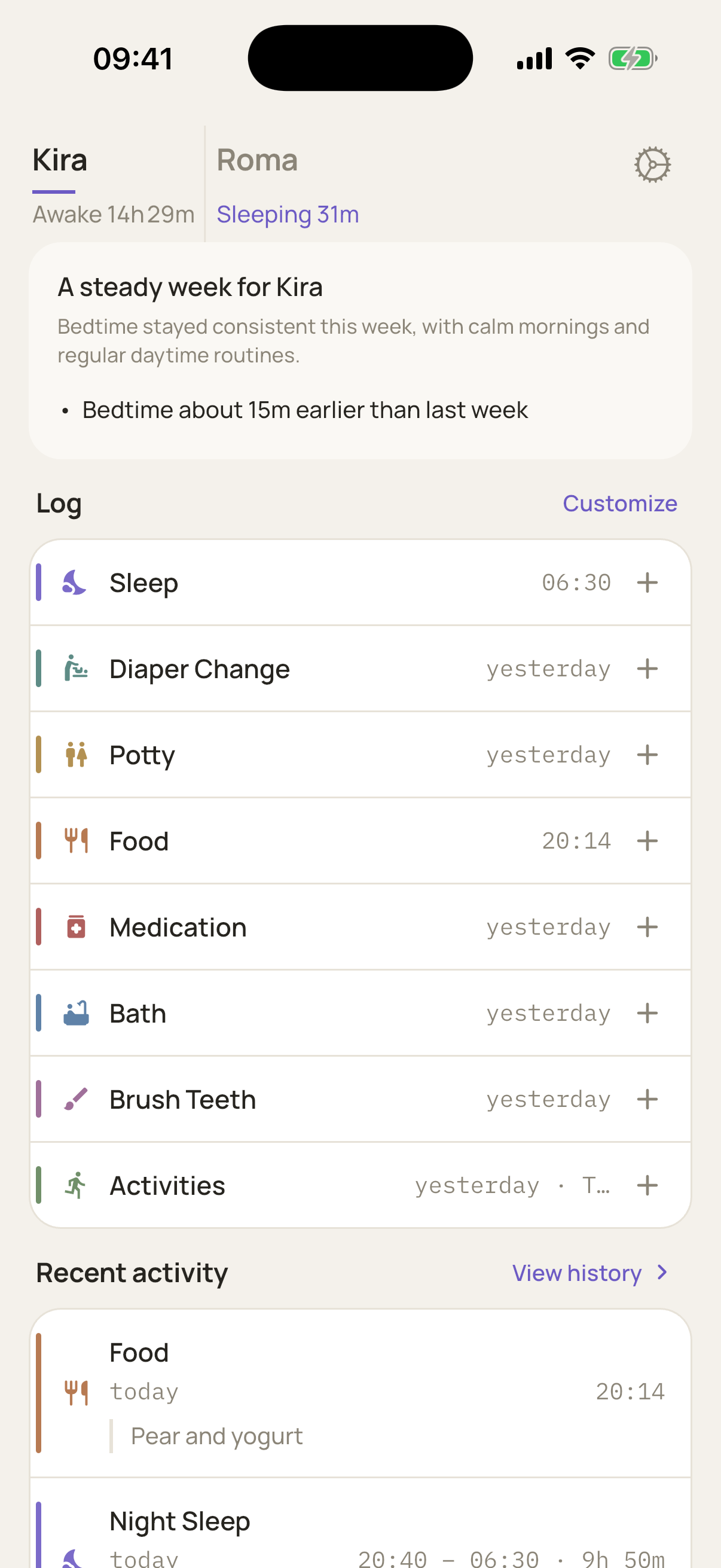 Kidrou home screen showing a daily briefing above the routine list